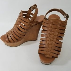 Natural Leather Woven Wedge Heel Sandals